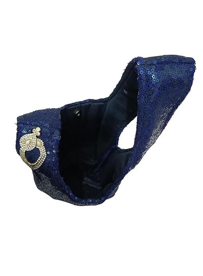 athizay Ethnic Handbags for Women Sequin work artisan potli bags Handcrafted Self Design (British Racing, Dark Blue) - Image 5